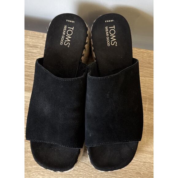 Women's Shoes TOMS LAILA MULE Platform Dress Sandals BLACK SUEDE Size 8.5W - Picture 9 of 11
